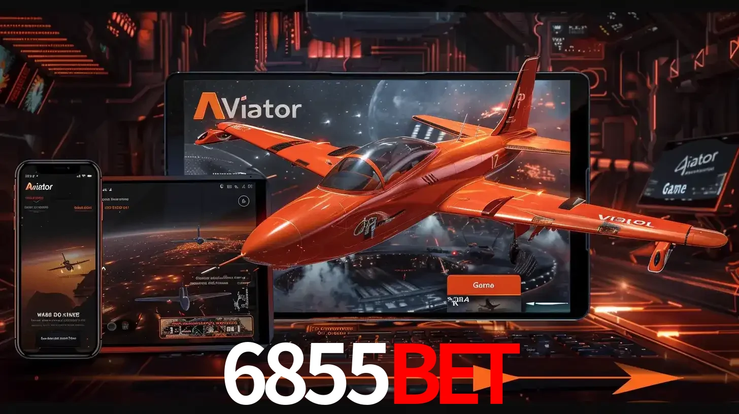 Apresentação tecnológica do jogo Aviator com um avião saindo da tela de um tablet, demonstrando a experiência imersiva em múltiplos dispositivos no 6855bet.
