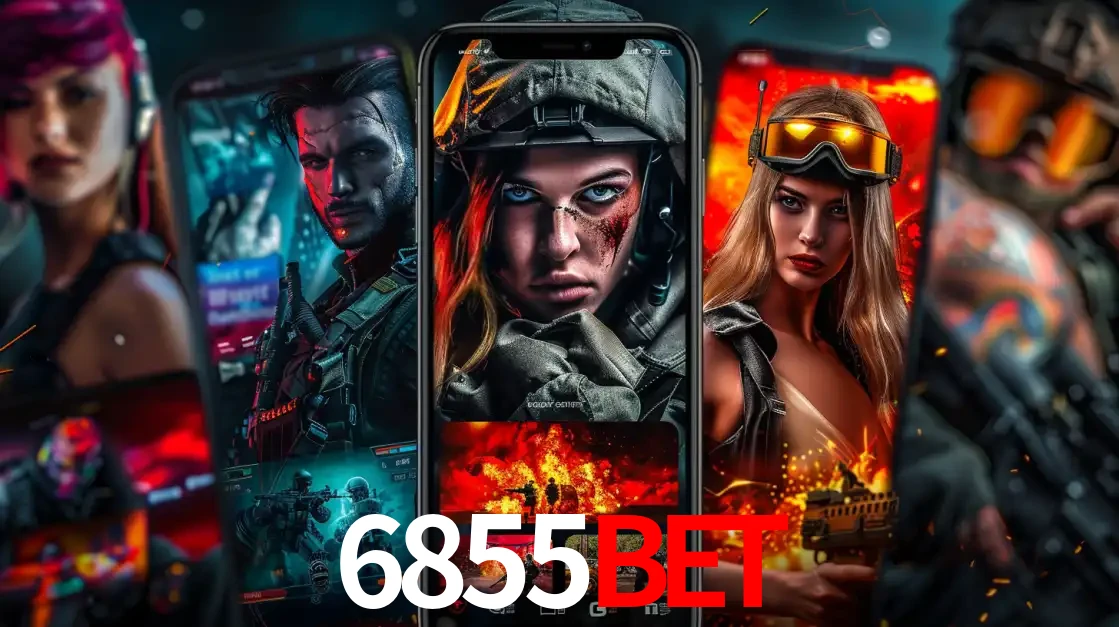 Montagem de telas de celular mostrando diversos personagens, masculinos e femininos, de um jogo de tiro, ilustrando a diversidade de equipes de e-sports para apostar no 6855bet.