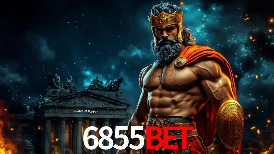O poderoso Zeus do jogo de slot Gates of Olympus em frente ao seu templo, pronto para lançar multiplicadores divinos e prêmios épicos no cassino online 6855bet.
