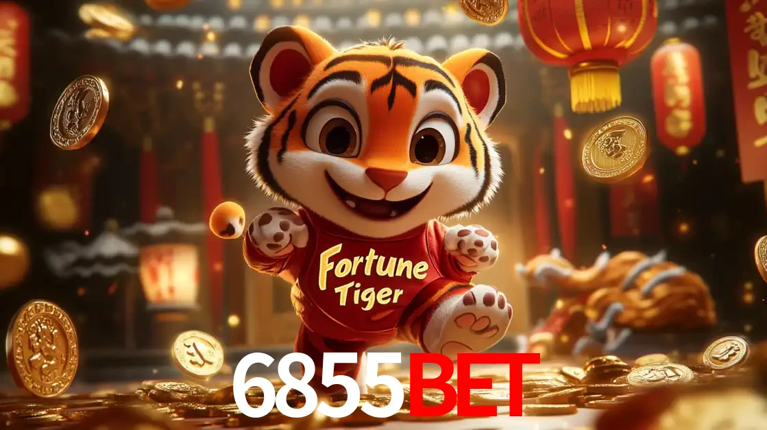 O alegre personagem do Fortune Tiger correndo sobre um caminho de moedas de ouro, simbolizando os grandes prêmios e a diversão do popular jogo de slot do 6855bet.